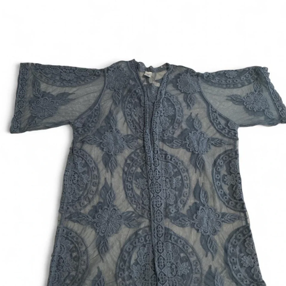 Unbranded Kimono Cardigan Women XXL-XXXL Blue Excellent‎ Boho Floral Mesh Lace